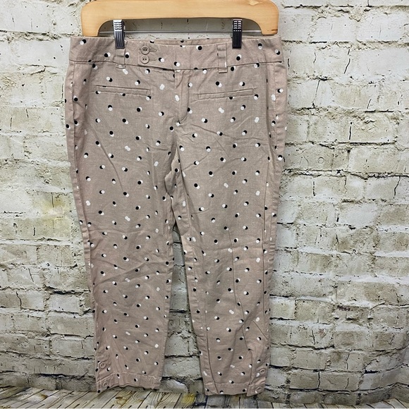 LOFT Beige Black White Polka Dot Linen Blend Capris - Picture 1 of 7